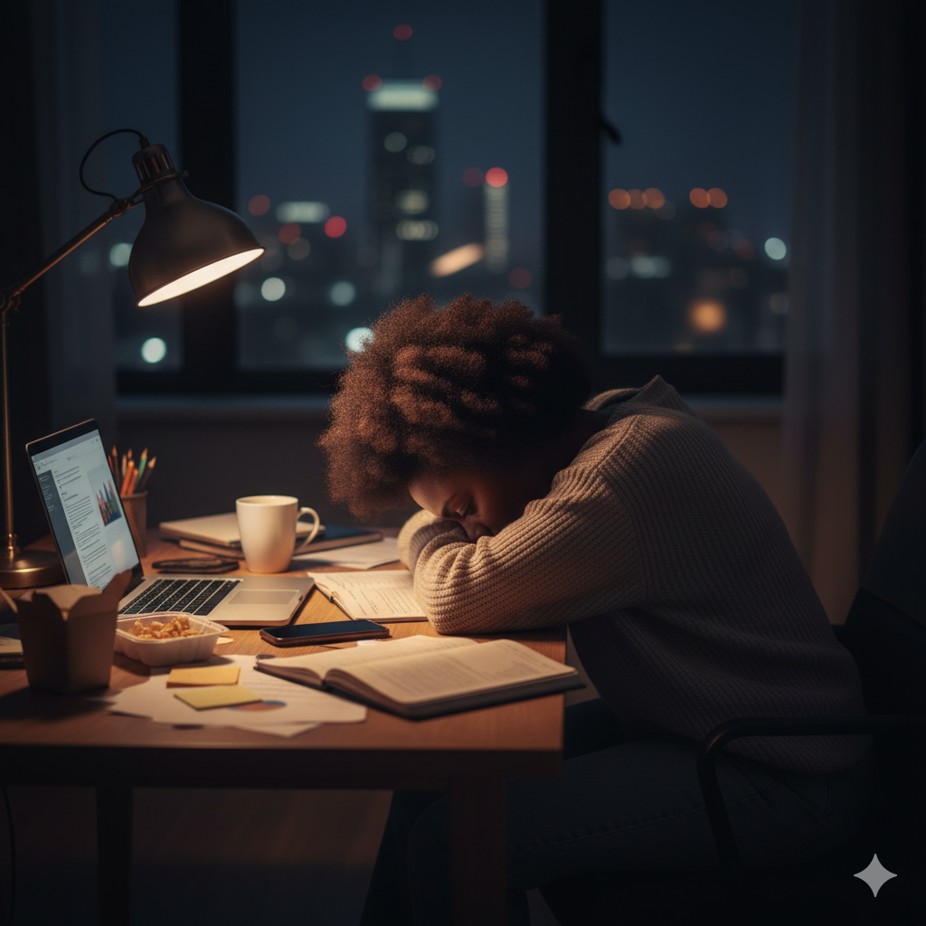 Pessoa cansada em escritório